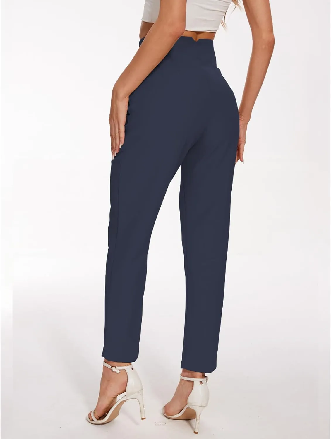 Women's High Waisted Pants - Straight Leg Dress Trousers with Pockets and Seam Design for Business Office Casual