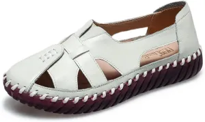Women'S Hollow Leather Lace Up Flat Loafers,Lightweight Breathable Casual Comfort Non-Slip Walking Shoes Handmade Beef Tendon Soft Sole Mom Nurse Shoes