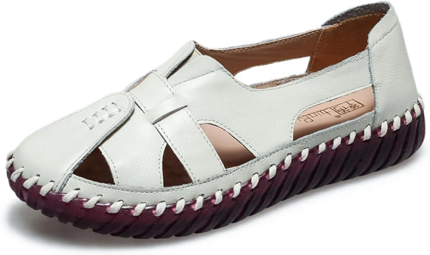Women'S Hollow Leather Lace Up Flat Loafers,Lightweight Breathable Casual Comfort Non-Slip Walking Shoes Handmade Beef Tendon Soft Sole Mom Nurse Shoes