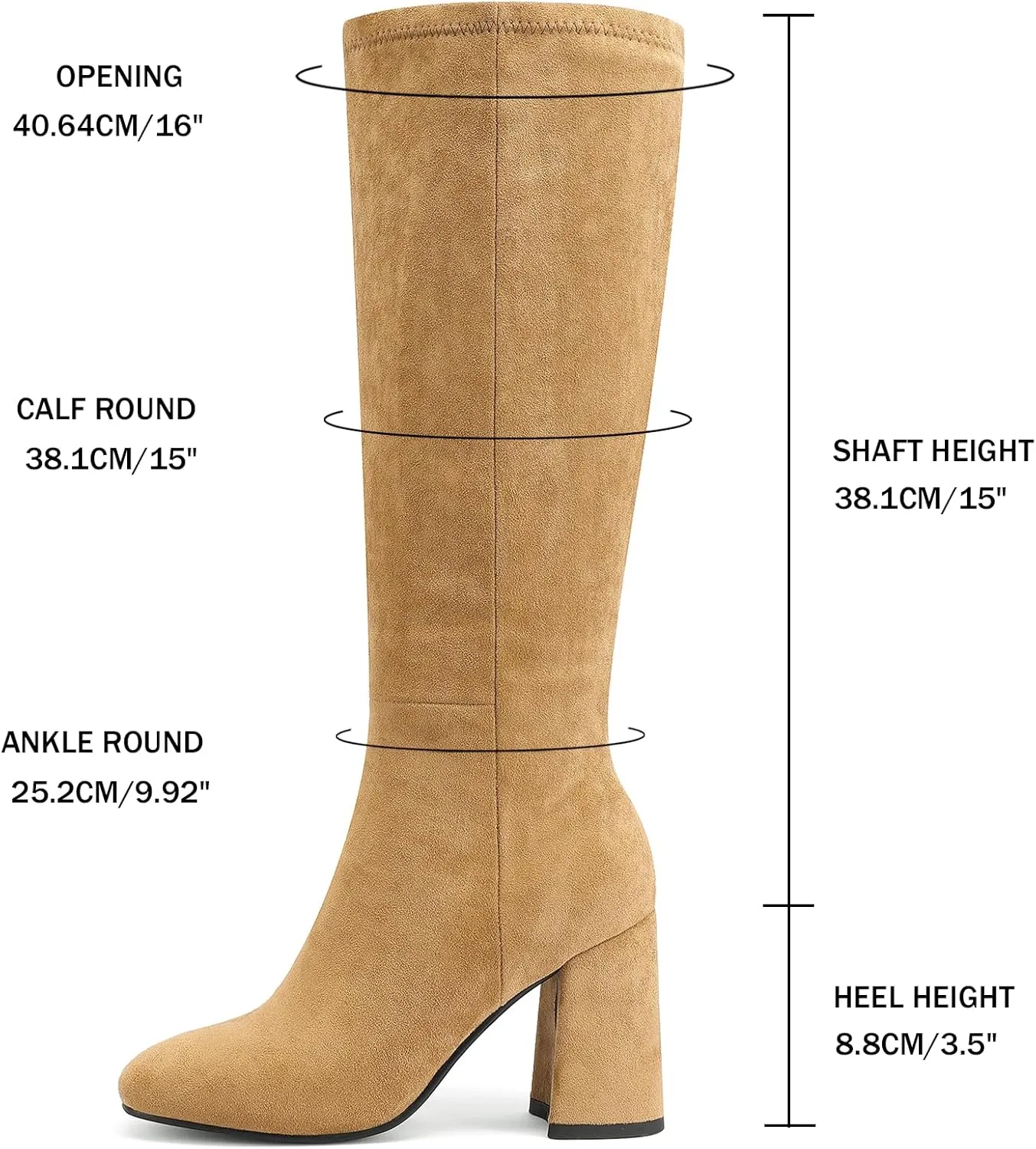 Women's Knee High Boots Faux Leather Square To Tall Boots Fashion Chunky Block Heel Long Boots with Side Zip