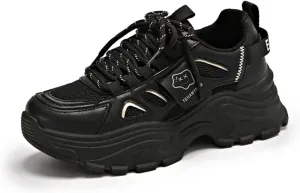 Womens Leather Lace Up Chunky Sneakers Fashion Platform Non-Slip Cute Shoes Casual Dad Walking Driving Travel Shoes