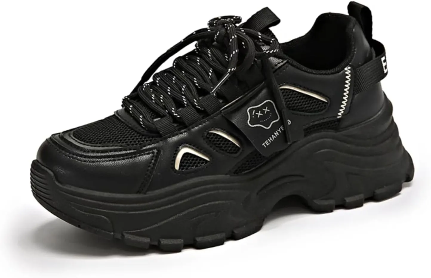 Womens Leather Lace Up Chunky Sneakers Fashion Platform Non-Slip Cute Shoes Casual Dad Walking Driving Travel Shoes