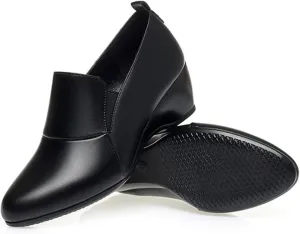 Women's Leather Wedge Round Toe Dressy Shoes Comfortable Soft Leather Platform Slip On Casual Loafers Suitable for Driving Business Work Walking