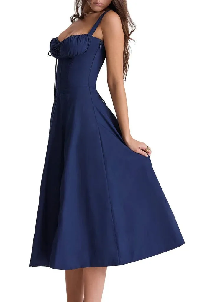 Women's Midi Dress - Corset Bodice - Underwire Cups - Adjustable Straps - A-Line Fit