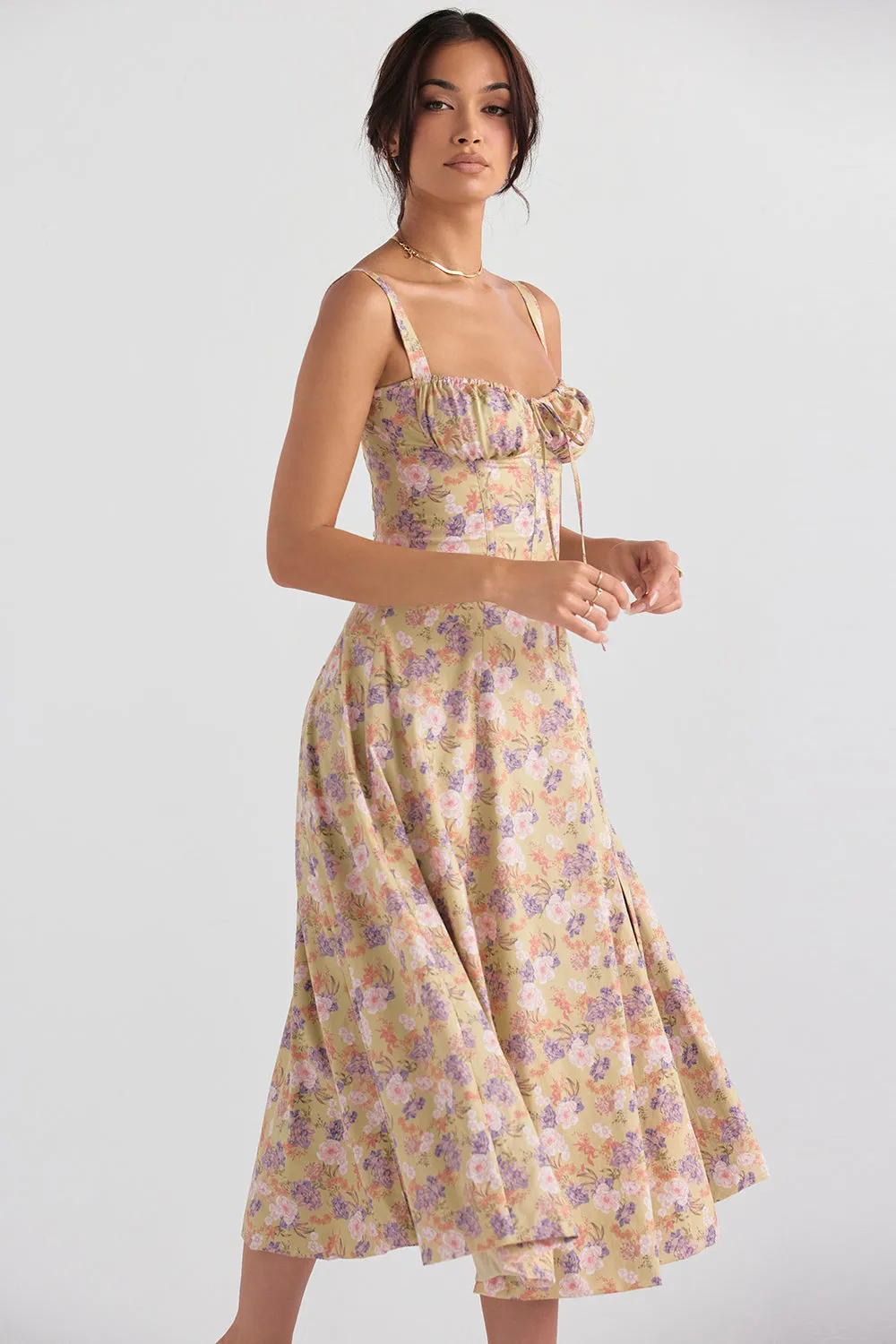 Women's Midi Dress - Corset Bodice - Underwire Cups - Adjustable Straps - A-Line Fit
