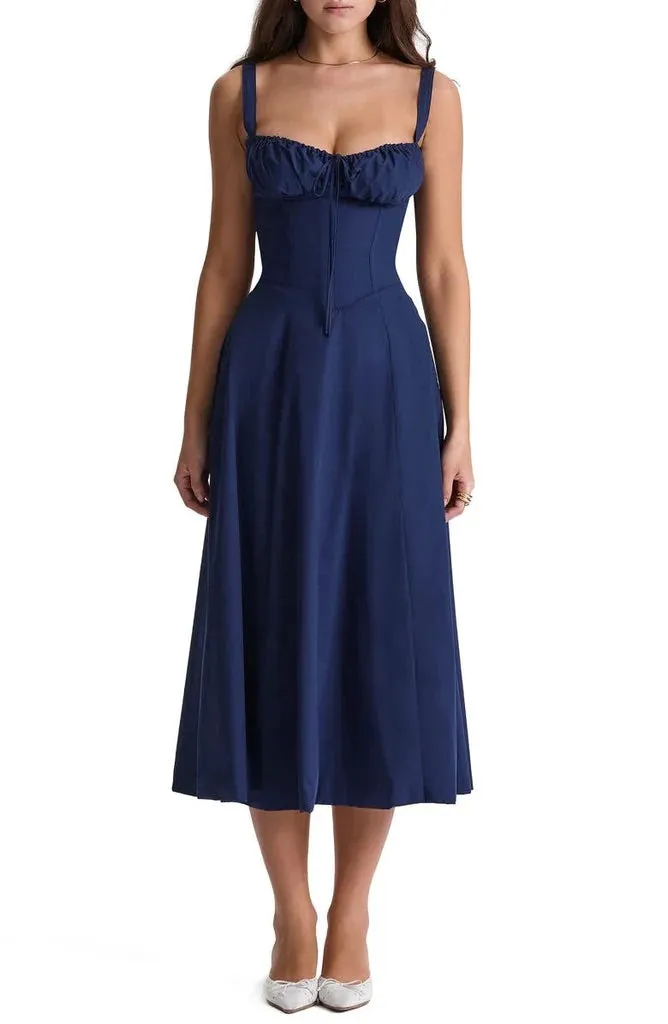 Women's Midi Dress - Corset Bodice - Underwire Cups - Adjustable Straps - A-Line Fit