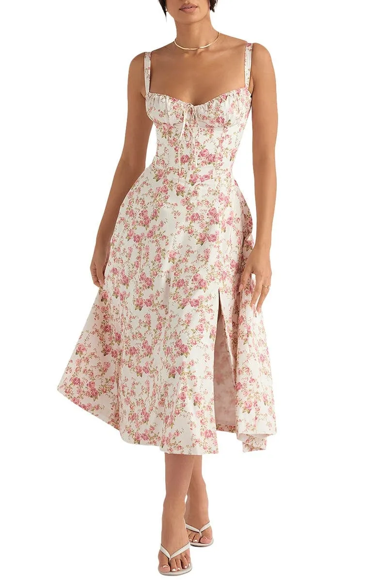 Women's Midi Dress - Corset Bodice - Underwire Cups - Adjustable Straps - A-Line Fit