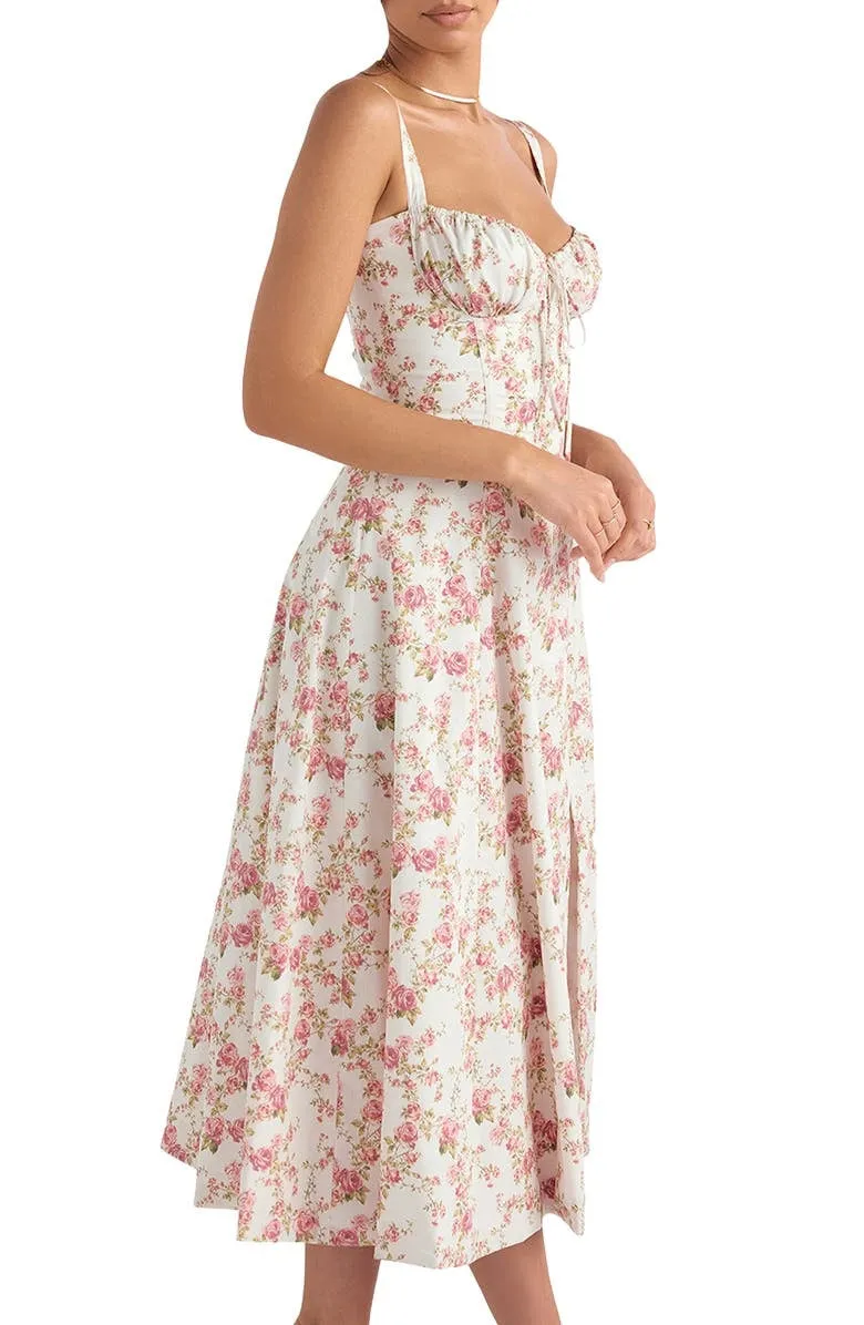 Women's Midi Dress - Corset Bodice - Underwire Cups - Adjustable Straps - A-Line Fit