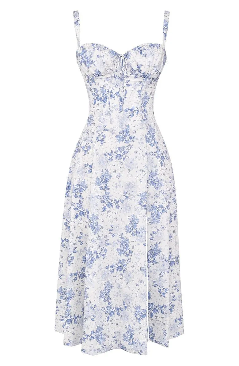 Women's Midi Dress - Corset Bodice - Underwire Cups - Adjustable Straps - A-Line Fit
