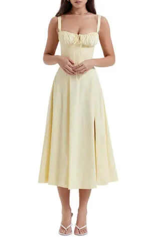 Women's Midi Dress - Corset Bodice - Underwire Cups - Adjustable Straps - A-Line Fit