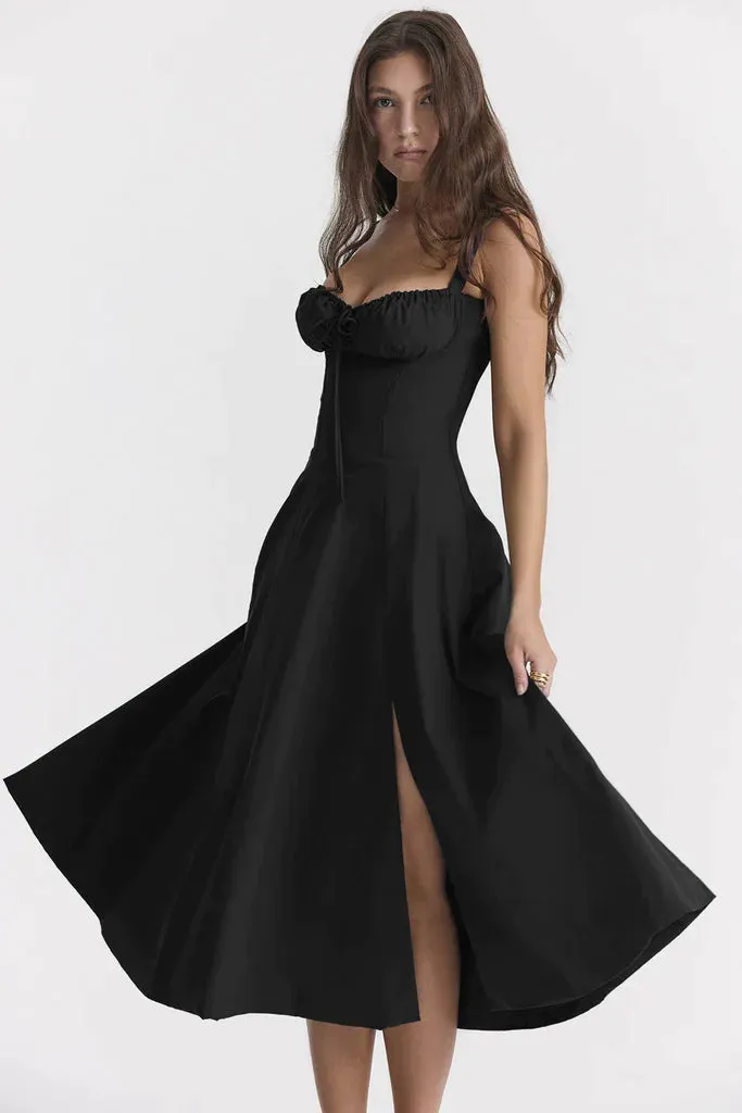 Women's Midi Dress - Corset Bodice - Underwire Cups - Adjustable Straps - A-Line Fit