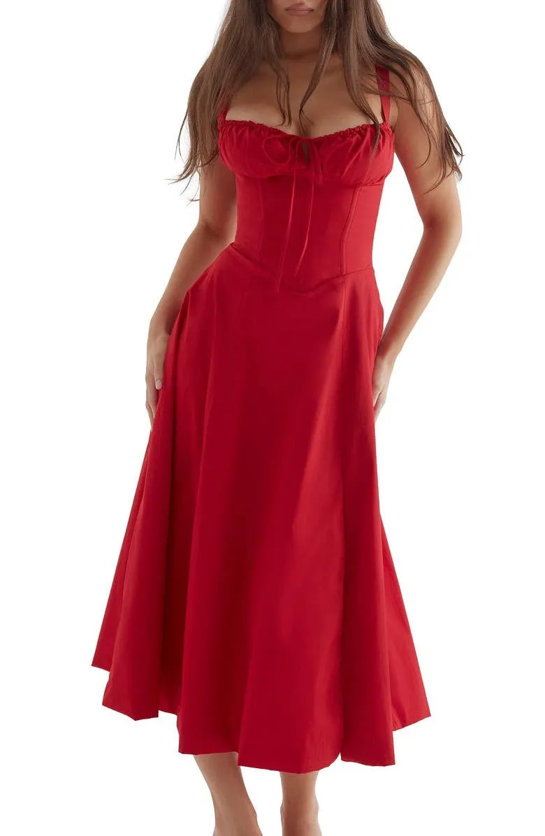 Women's Midi Dress - Corset Bodice - Underwire Cups - Adjustable Straps - A-Line Fit