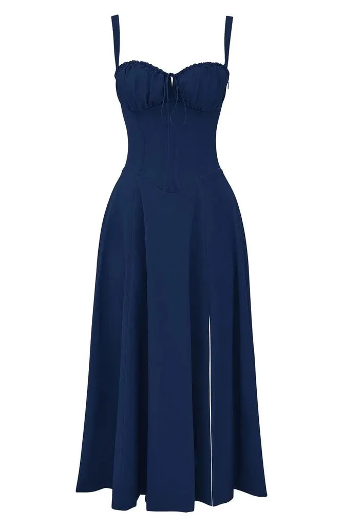 Women's Midi Dress - Corset Bodice - Underwire Cups - Adjustable Straps - A-Line Fit