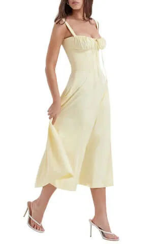 Women's Midi Dress - Corset Bodice - Underwire Cups - Adjustable Straps - A-Line Fit