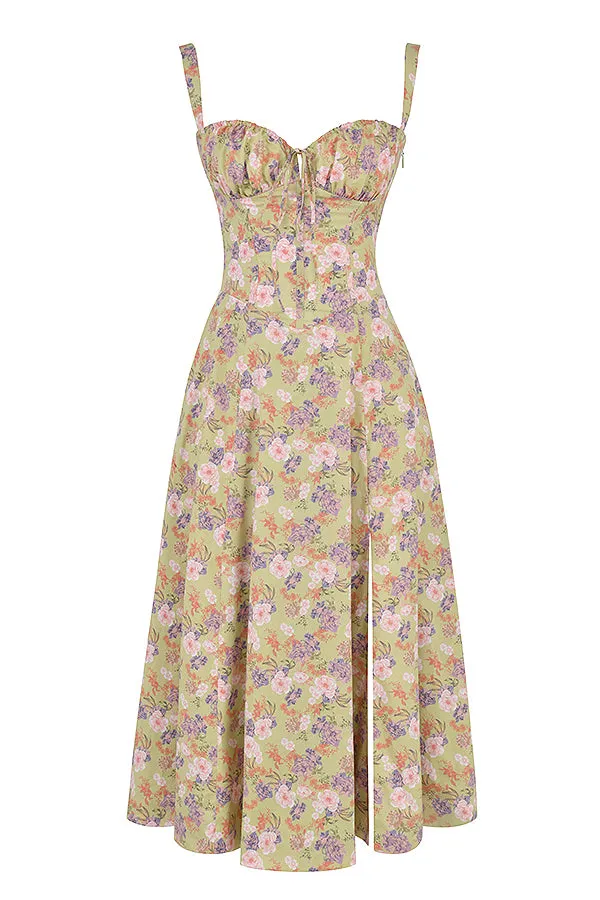 Women's Midi Dress - Corset Bodice - Underwire Cups - Adjustable Straps - A-Line Fit