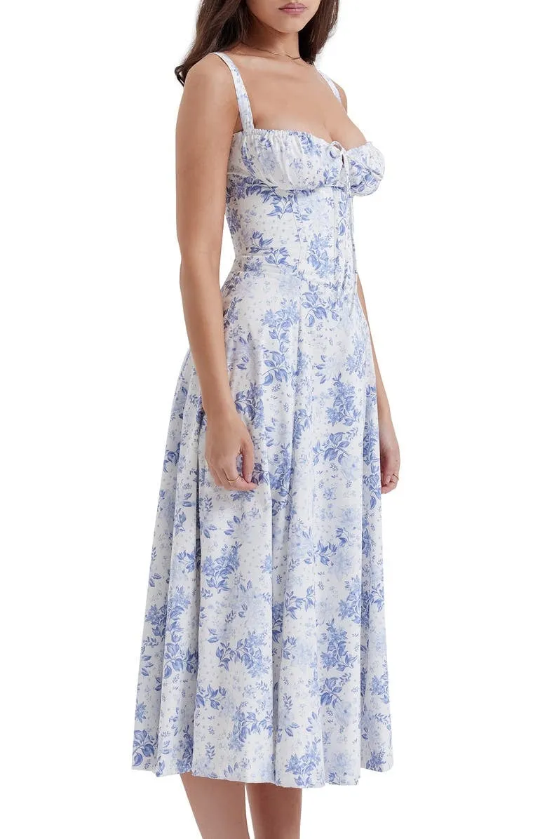 Women's Midi Dress - Corset Bodice - Underwire Cups - Adjustable Straps - A-Line Fit