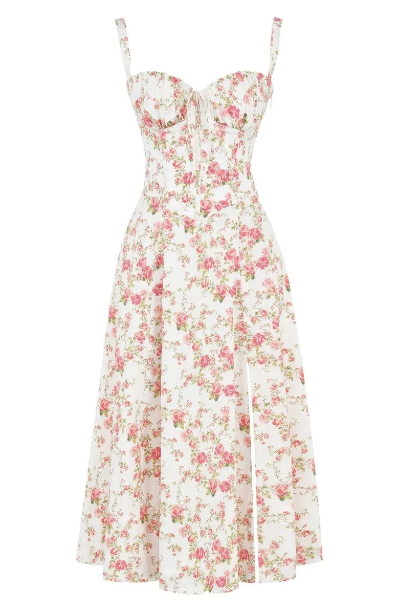 Women's Midi Dress - Corset Bodice - Underwire Cups - Adjustable Straps - A-Line Fit