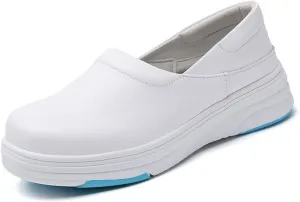 Women's Non Slip Nursing Shoes, Women Comfortable Slip-On Breathable Soft Bottom Leather Nurse Shoes, Fashionable Slip Resistant Non Tiring Feet, for Medical Workers, Doctors