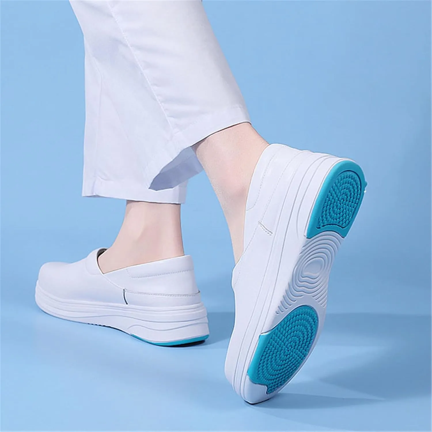 Women's Non Slip Nursing Shoes, Women Comfortable Slip-On Breathable Soft Bottom Leather Nurse Shoes, Fashionable Slip Resistant Non Tiring Feet, for Medical Workers, Doctors