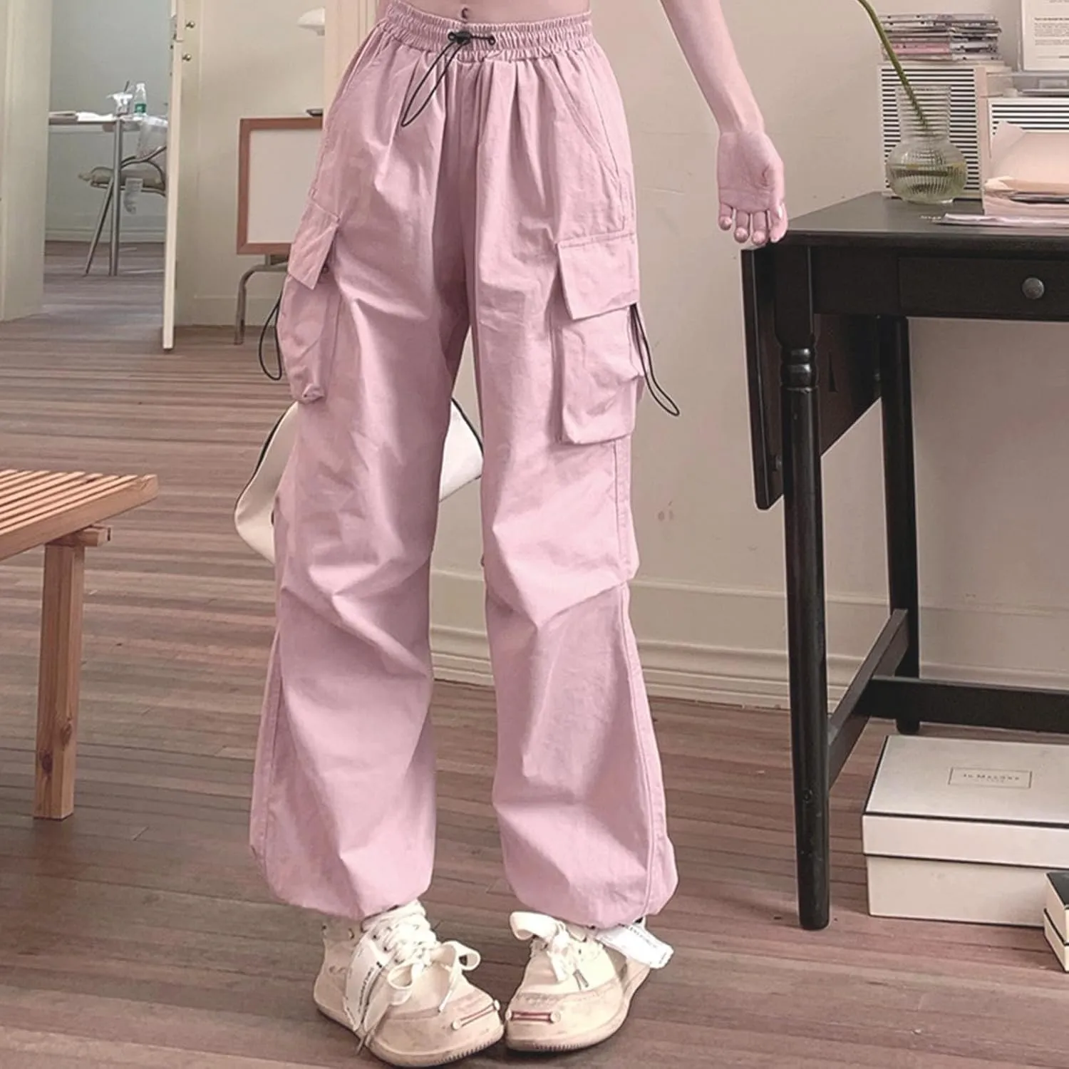 Women's Oversized Baggy Cargo Pants Trendy Flap Pockets Street Hip Hop Y2K Trousers Low Waist Casual Streetwear Pants