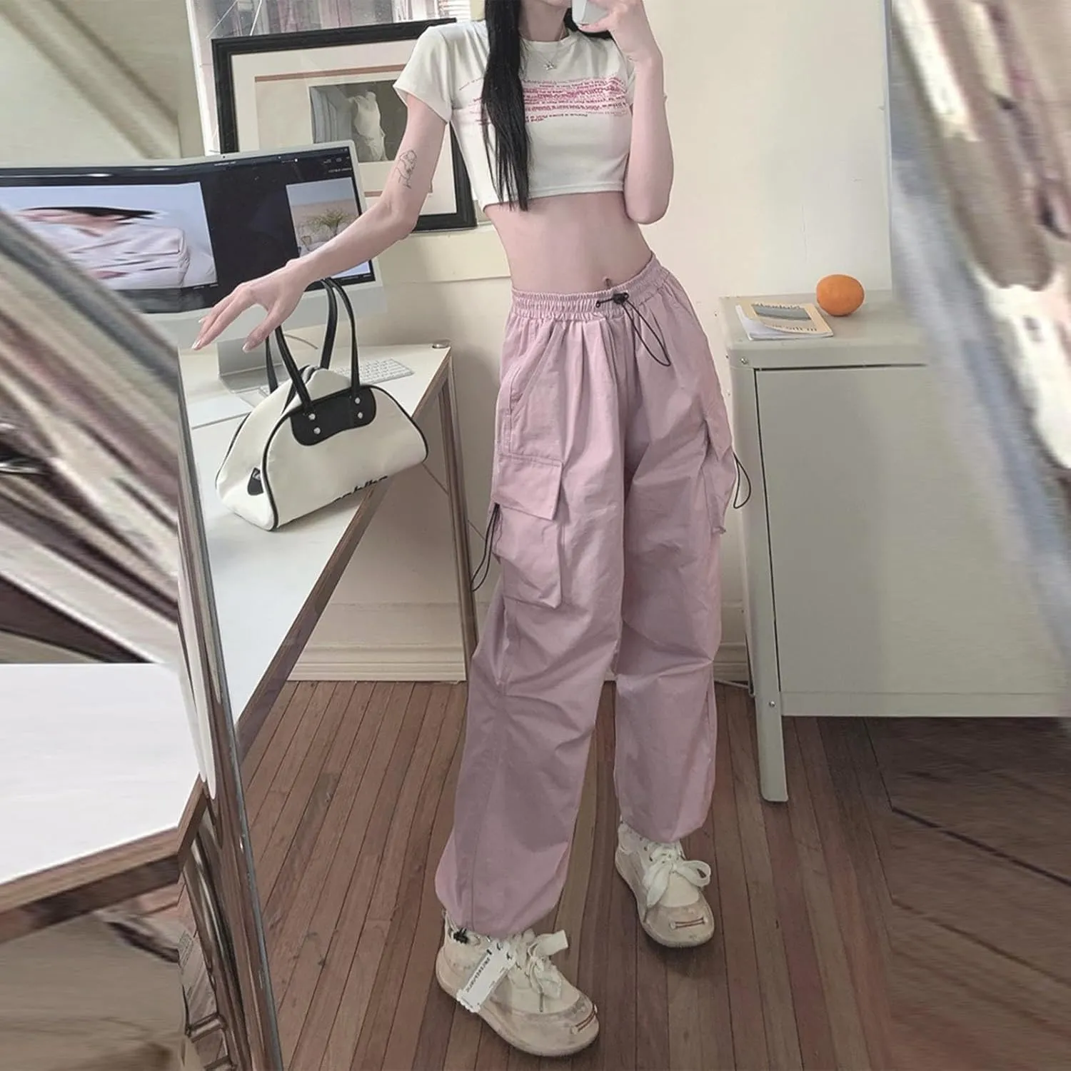 Women's Oversized Baggy Cargo Pants Trendy Flap Pockets Street Hip Hop Y2K Trousers Low Waist Casual Streetwear Pants