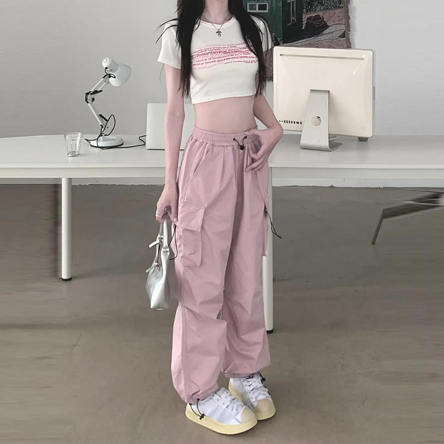 Women's Oversized Baggy Cargo Pants Trendy Flap Pockets Street Hip Hop Y2K Trousers Low Waist Casual Streetwear Pants