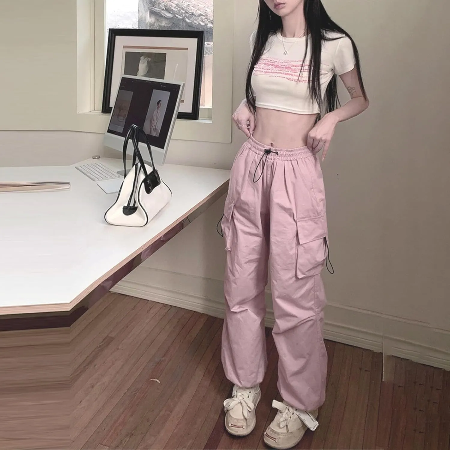 Women's Oversized Baggy Cargo Pants Trendy Flap Pockets Street Hip Hop Y2K Trousers Low Waist Casual Streetwear Pants