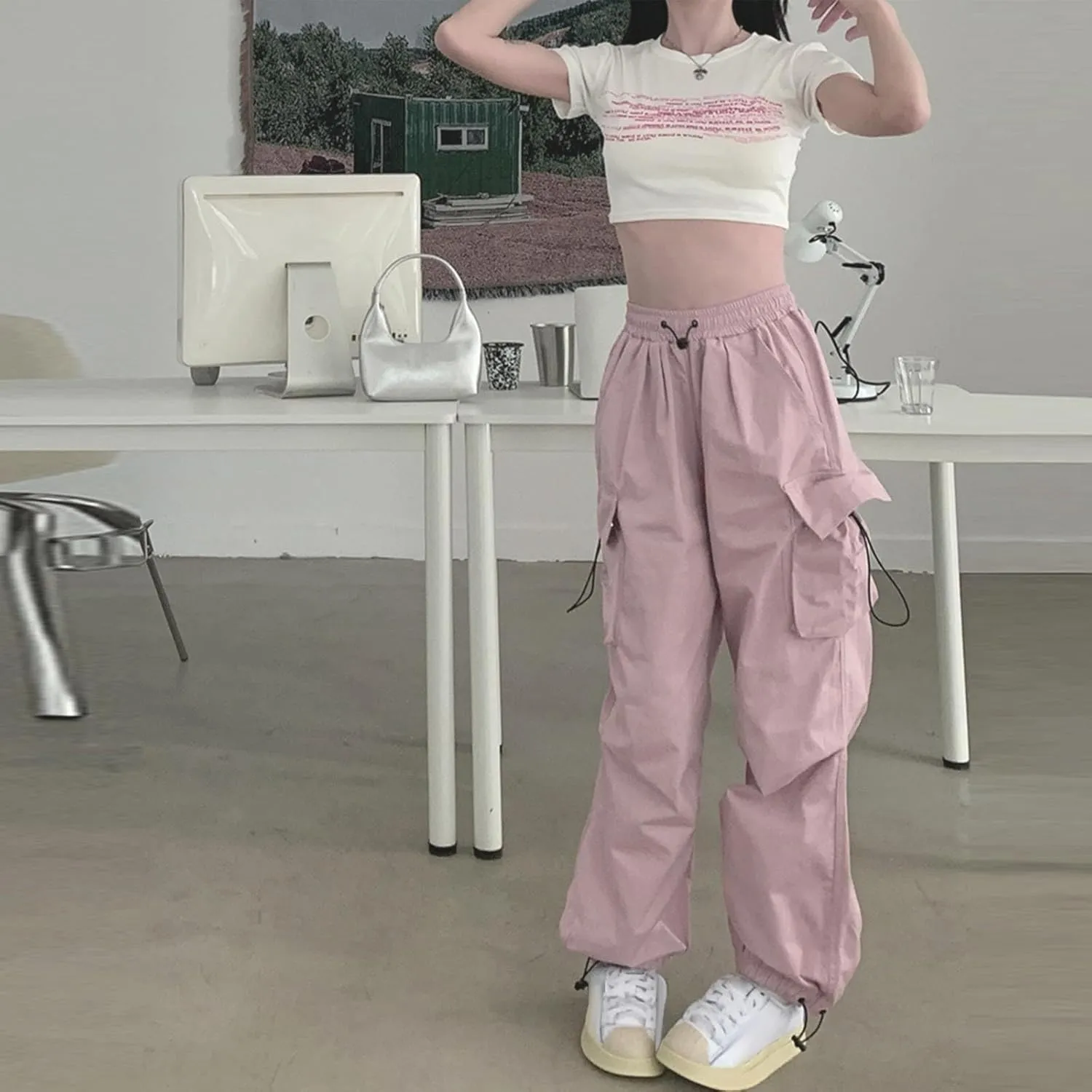 Women's Oversized Baggy Cargo Pants Trendy Flap Pockets Street Hip Hop Y2K Trousers Low Waist Casual Streetwear Pants