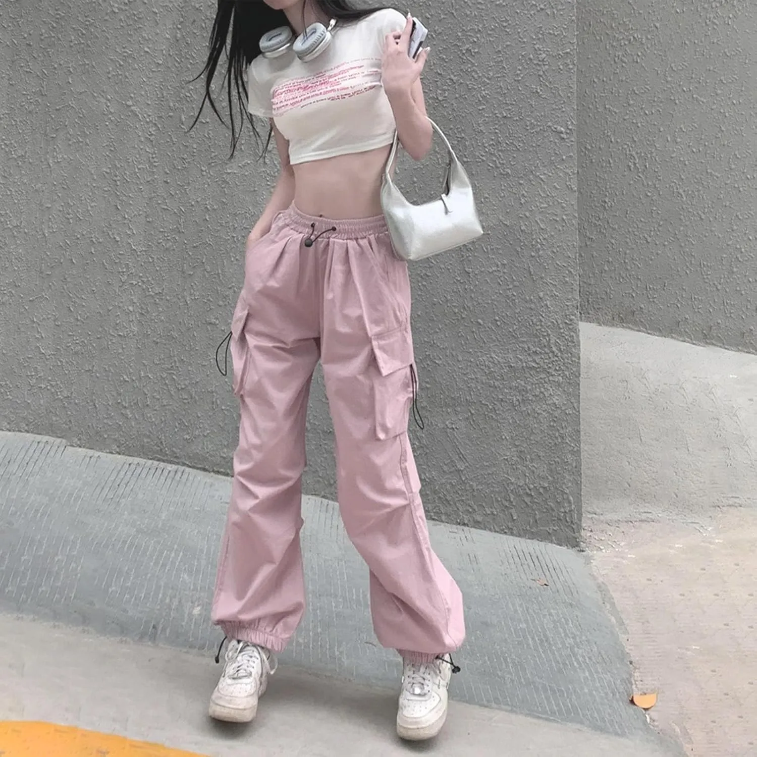 Women's Oversized Baggy Cargo Pants Trendy Flap Pockets Street Hip Hop Y2K Trousers Low Waist Casual Streetwear Pants