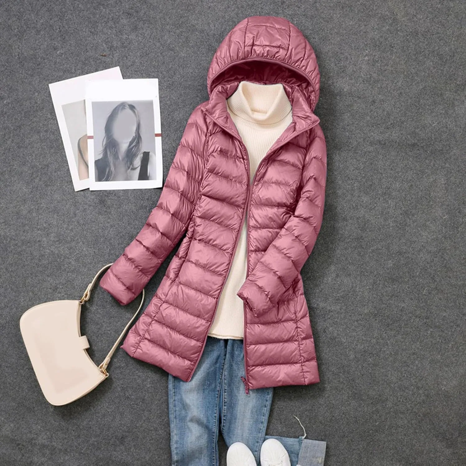 Women's Packable Lightweight Full Zip Jacket with Hood Quilted Winter Lightweight Coats Windproof Ladies Jackets