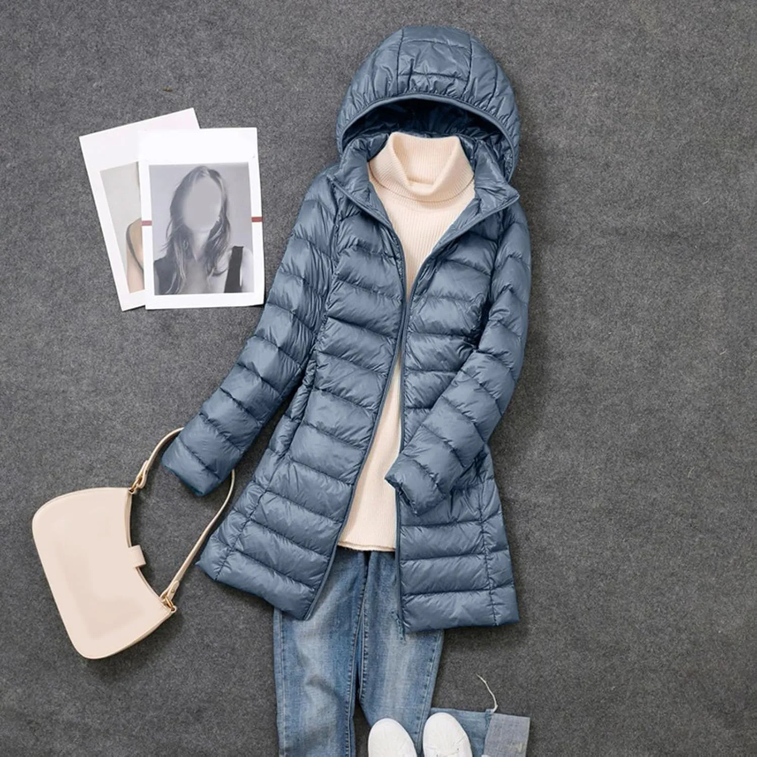 Women's Packable Lightweight Full Zip Jacket with Hood Quilted Winter Lightweight Coats Windproof Ladies Jackets