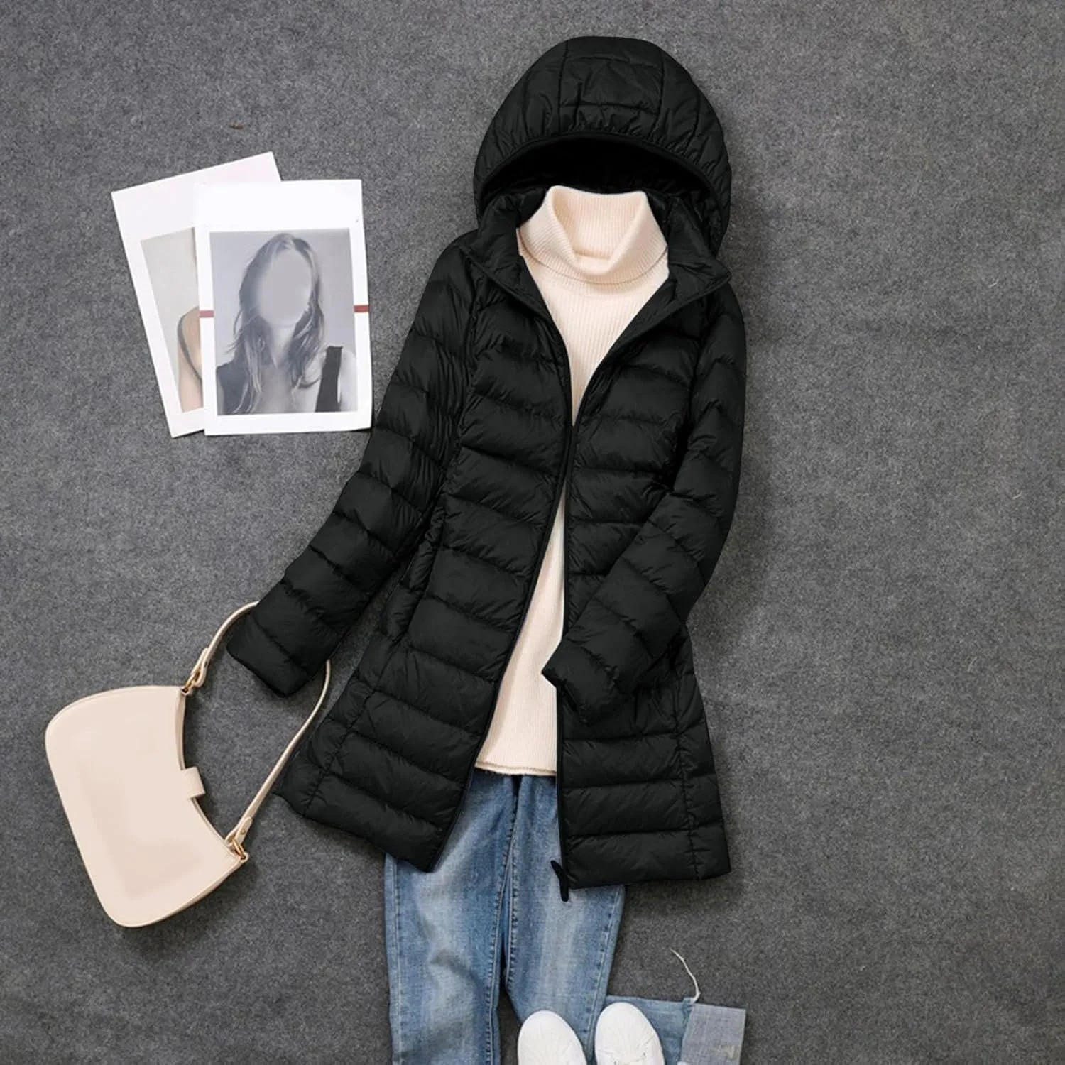 Women's Packable Lightweight Full Zip Jacket with Hood Quilted Winter Lightweight Coats Windproof Ladies Jackets