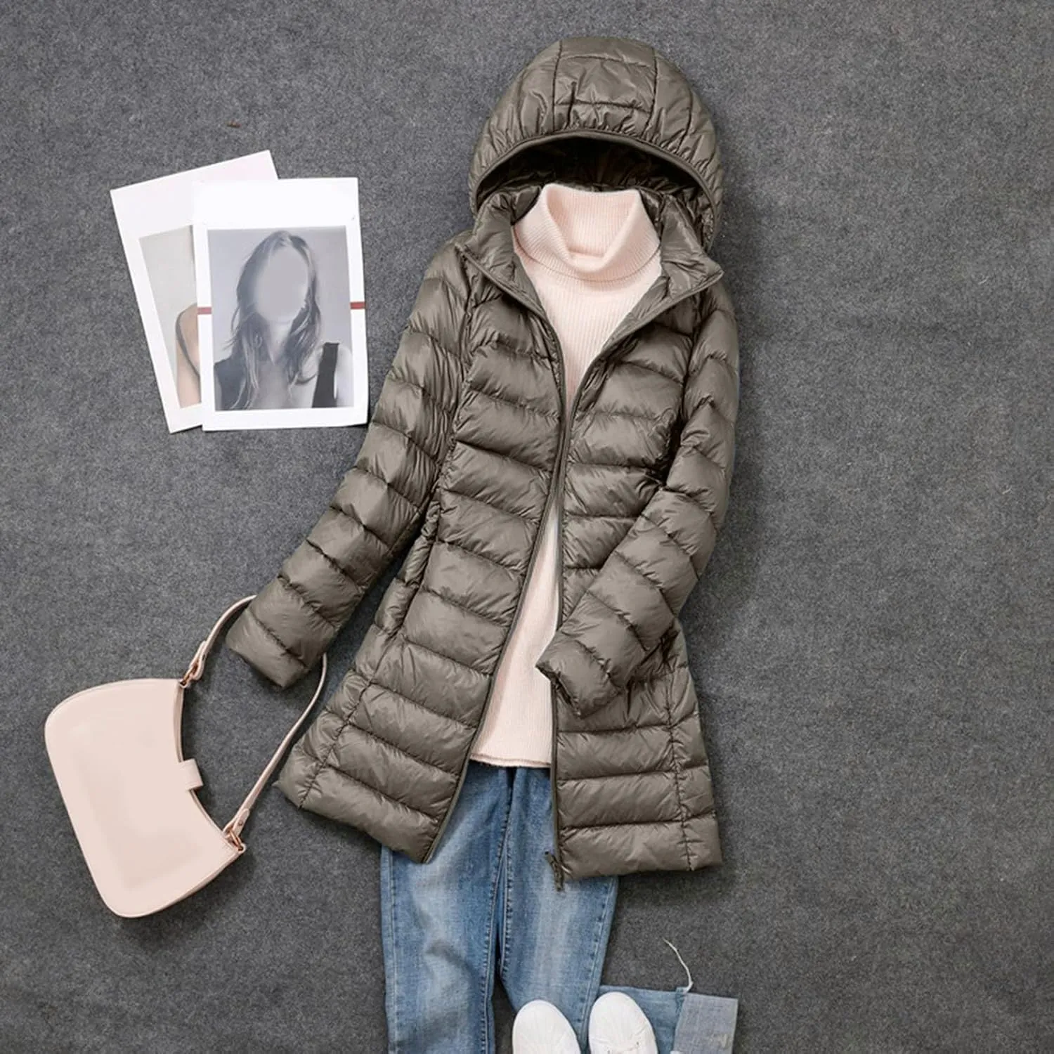 Women's Packable Lightweight Full Zip Jacket with Hood Quilted Winter Lightweight Coats Windproof Ladies Jackets