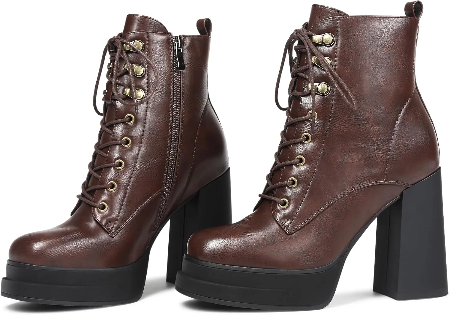 Women's Platform Ankle Boots Chunky High Heel Square Toe Stretch Short Gogo Combat Boots Booties for Women (not for wide calf)