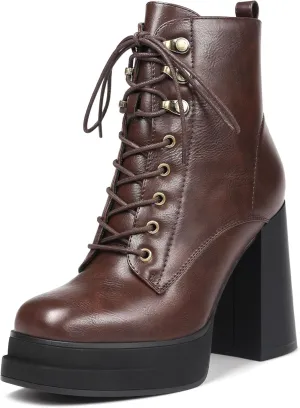 Women's Platform Ankle Boots Chunky High Heel Square Toe Stretch Short Gogo Combat Boots Booties for Women (not for wide calf)