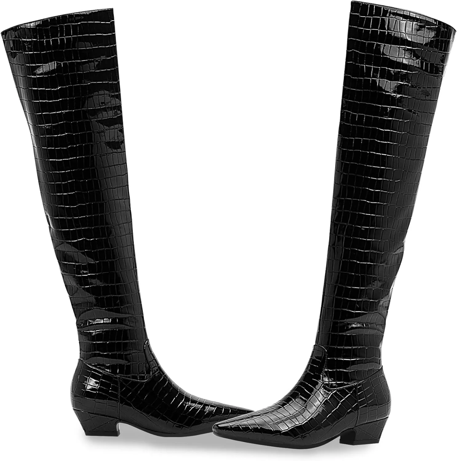 Women's Sexy Crocodile Over The Knee High Boots Low Heel Long Fall Boots