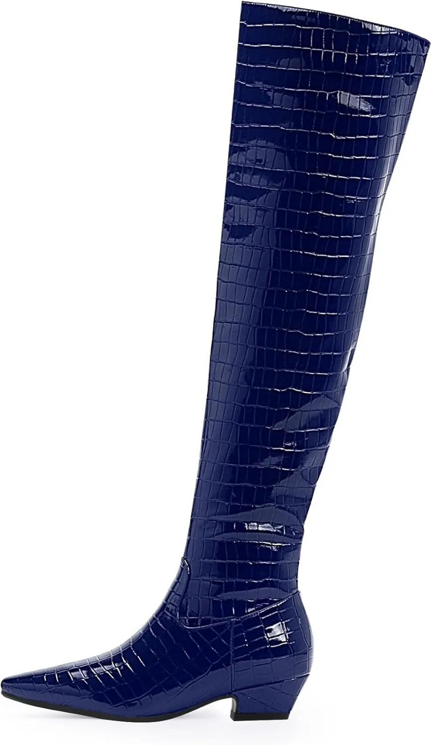 Women's Sexy Crocodile Over The Knee High Boots Low Heel Long Fall Boots