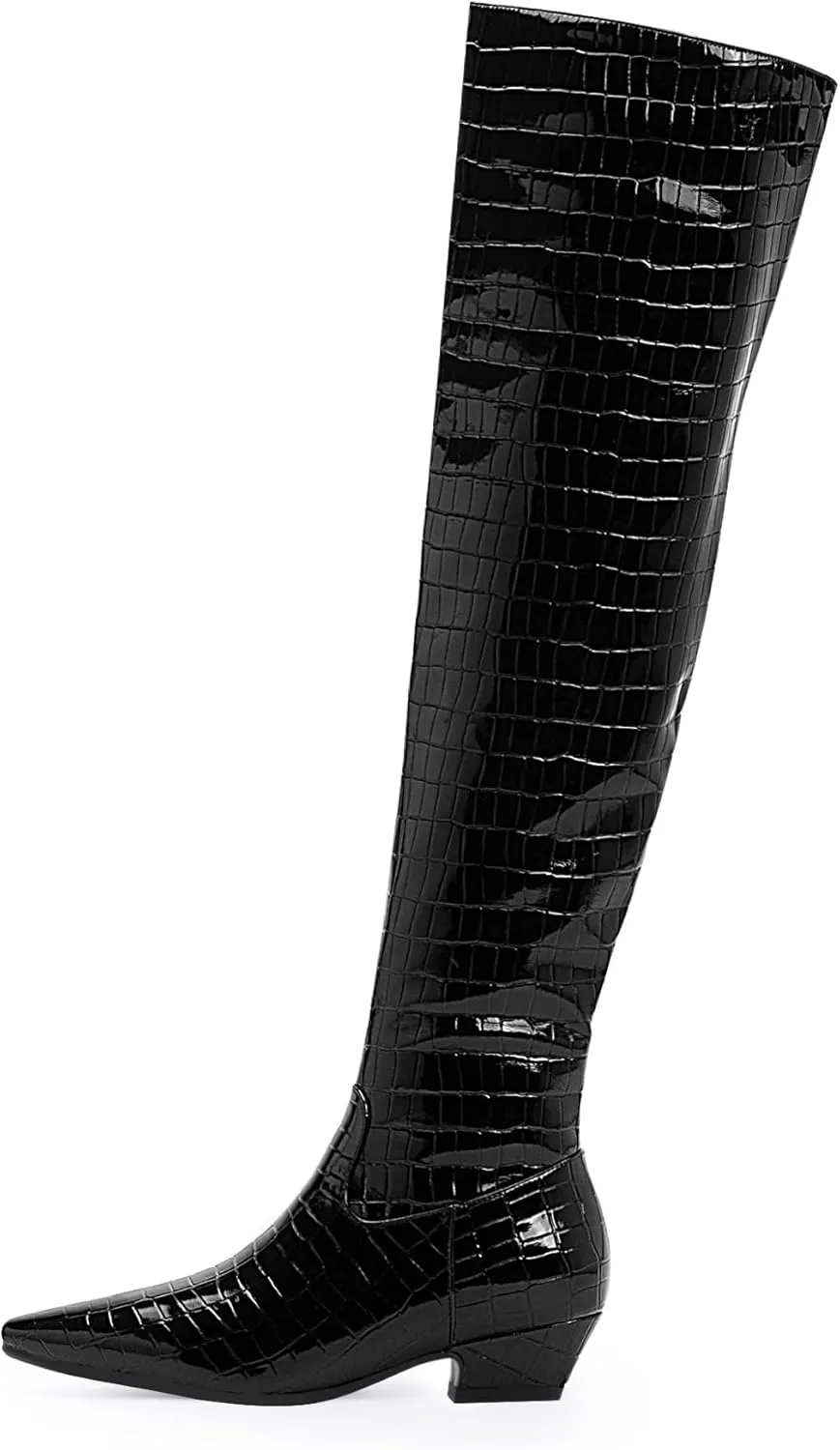 Women's Sexy Crocodile Over The Knee High Boots Low Heel Long Fall Boots