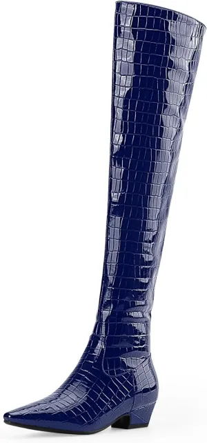 Women's Sexy Crocodile Over The Knee High Boots Low Heel Long Fall Boots