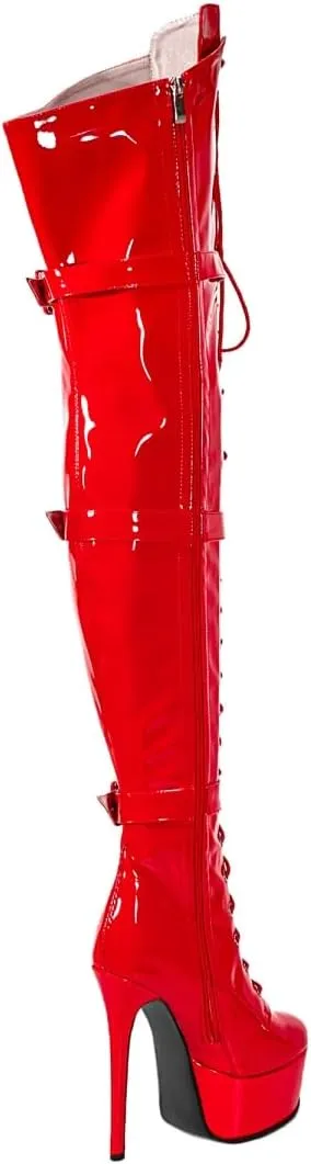 Women's Sexy Thigh High Heels Cross Lace Up Over Knee Platform Boots Unisex Round Head Plus Size