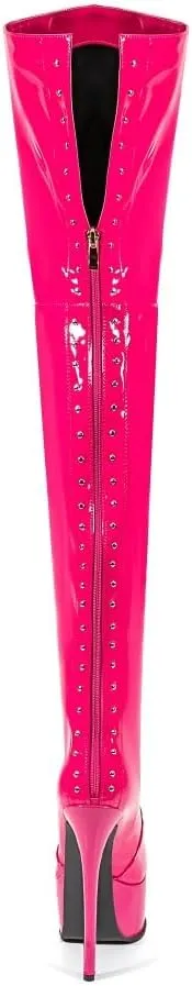 Women's Sexy Thigh High Heels Cross Lace Up Over Knee Platform Boots Unisex Round Head Plus Size