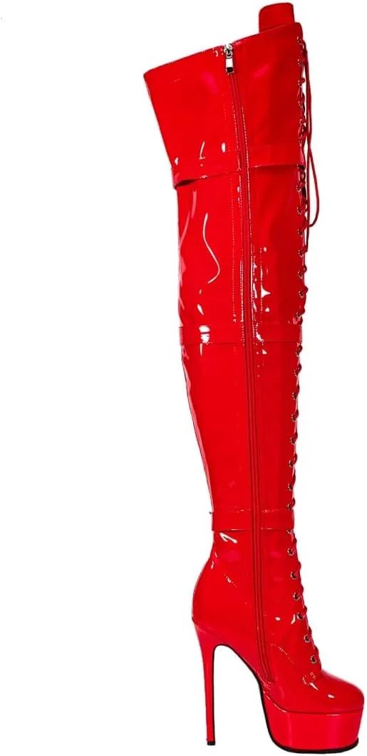 Women's Sexy Thigh High Heels Cross Lace Up Over Knee Platform Boots Unisex Round Head Plus Size