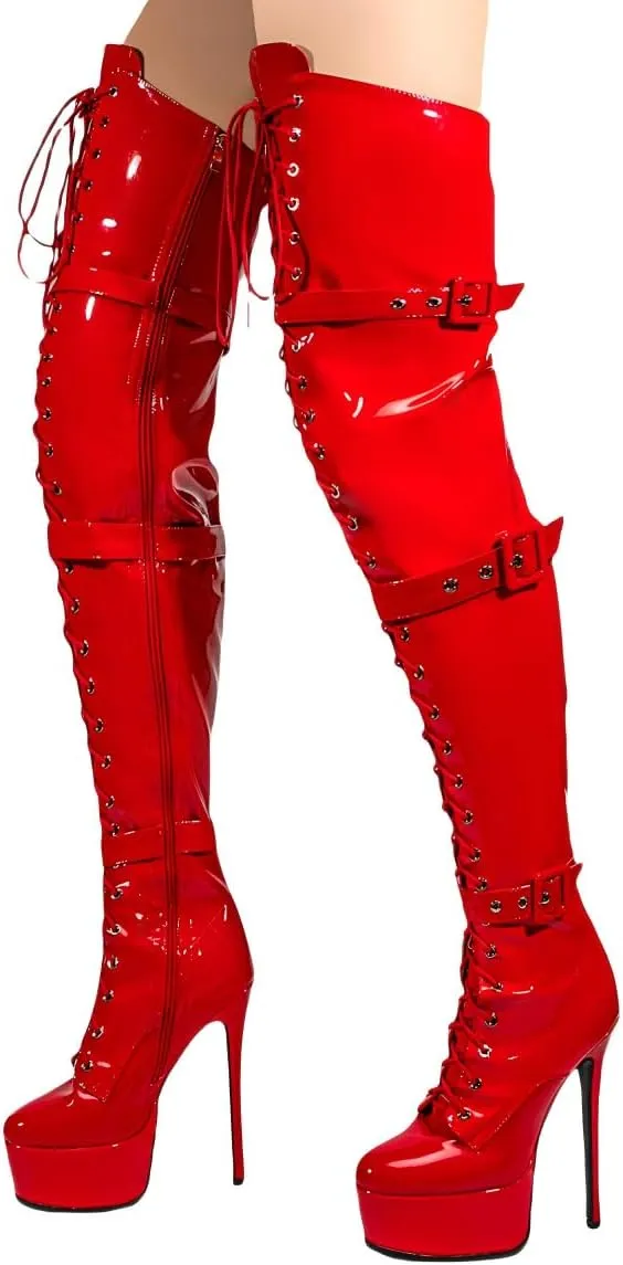 Women's Sexy Thigh High Heels Cross Lace Up Over Knee Platform Boots Unisex Round Head Plus Size
