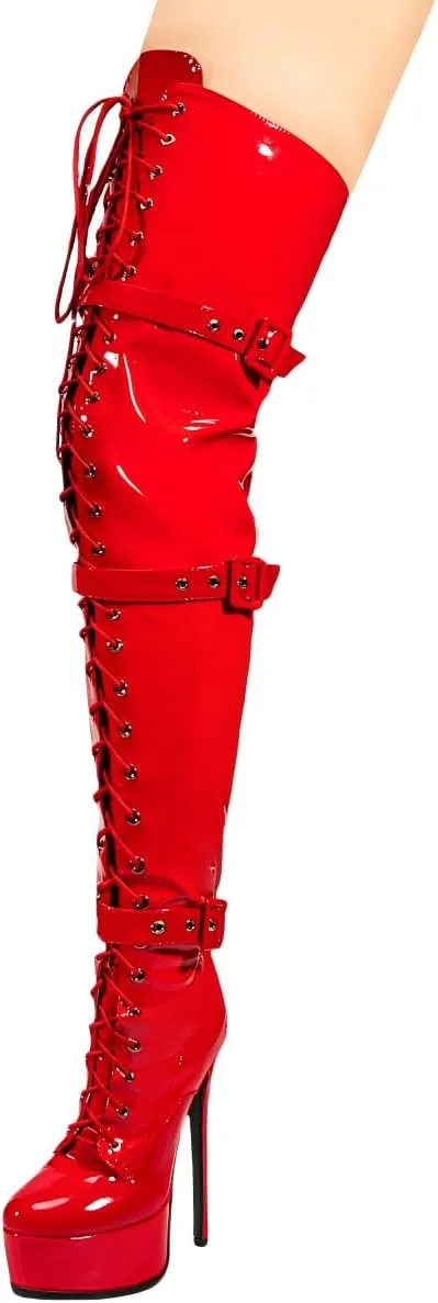 Women's Sexy Thigh High Heels Cross Lace Up Over Knee Platform Boots Unisex Round Head Plus Size