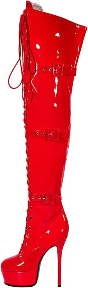 Women's Sexy Thigh High Heels Cross Lace Up Over Knee Platform Boots Unisex Round Head Plus Size