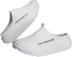 Women's Solid Color Casual Sneakers, Platform Slip on Soft Sole Mesh Walking Shoes, Half Drag Breathable Shoes Plus Size Comfortable Wedge Platform Loafers