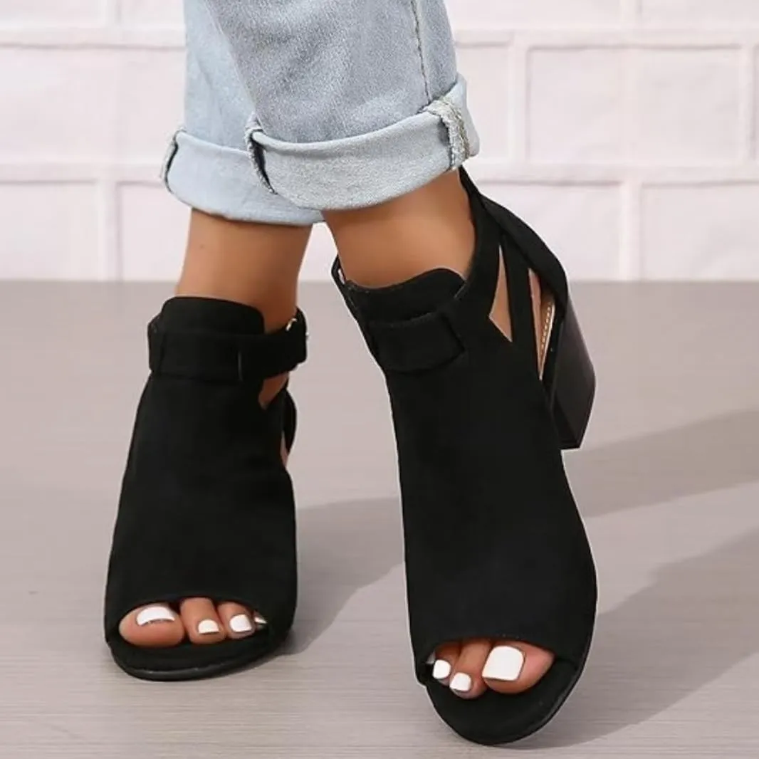 Womens Suede Peep Toe Chunky Heels Ankle Booties with Ankle Strap Cutout Wedge Back Zipper Sandals Dress Walking Boots