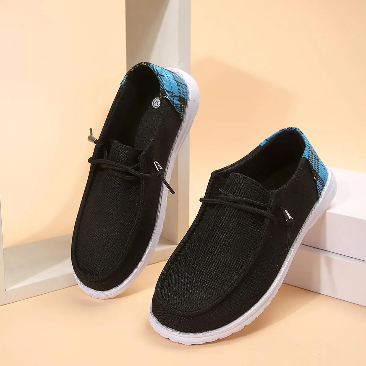 Women's Sunflower Print Canvas Casual Loafers Comfortable Light Weight Slip On Ultralight Sole Wide Boat Shoes Casual Lightweight Black Lace-Up Walking Flat Deck Shoes for Work and Traveling