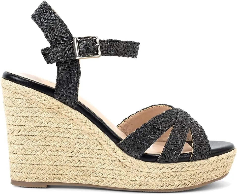 Women's Wedge Platform Sandals - Stylish Raffia Woven Espadrilles Summer Sandals Women's Open Toe Buckle Ankle Wedge Heels