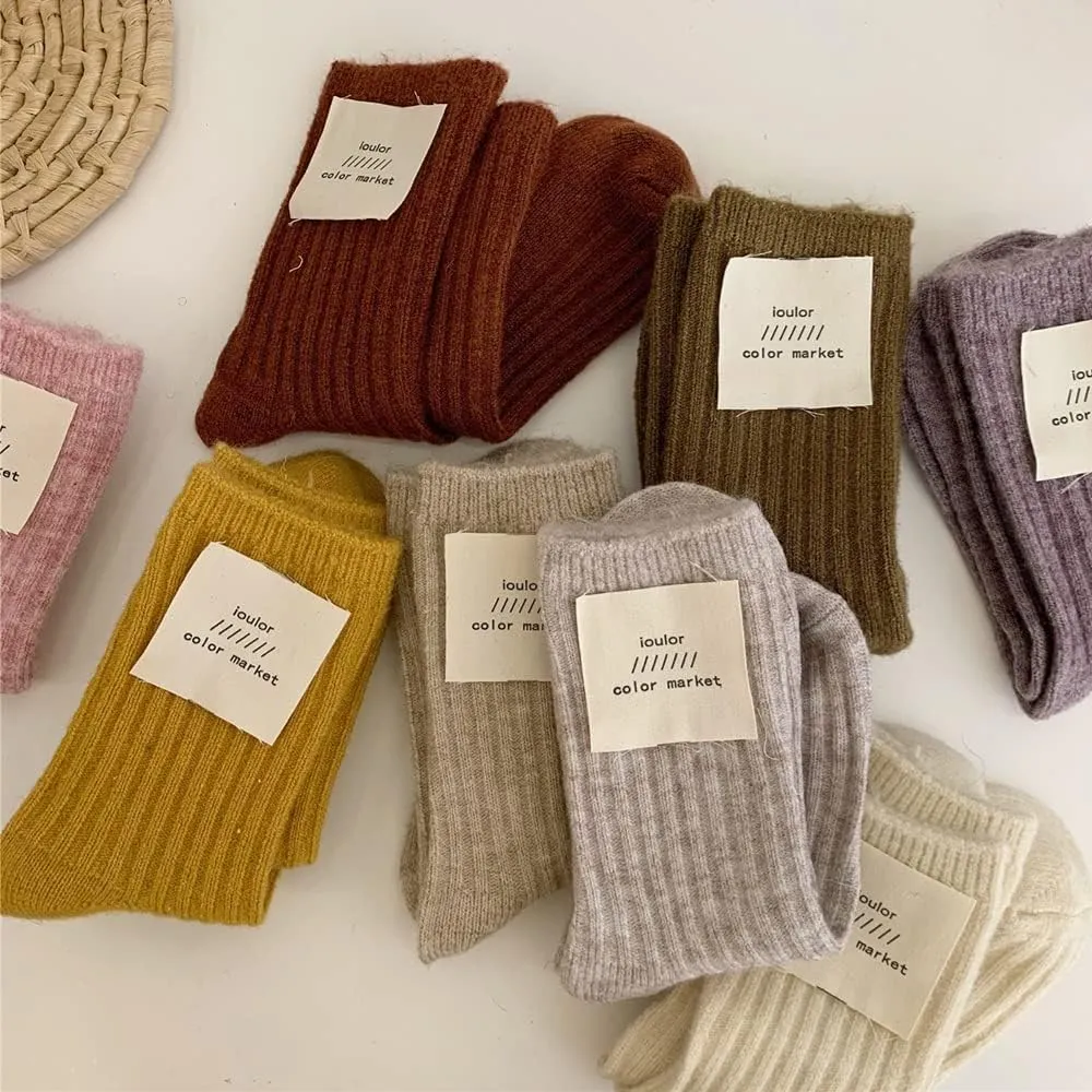 Wool Crew Socks for Women and Girls - Natural Color, Aesthetic, Knit Boot, Novelty Casual Dress (12 Pairs)